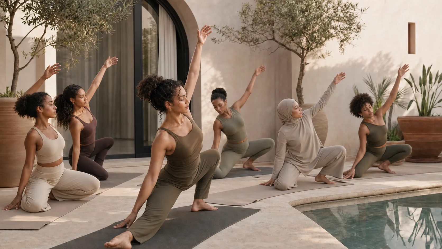 Séance de yoga en tenue adaptée dans une villa